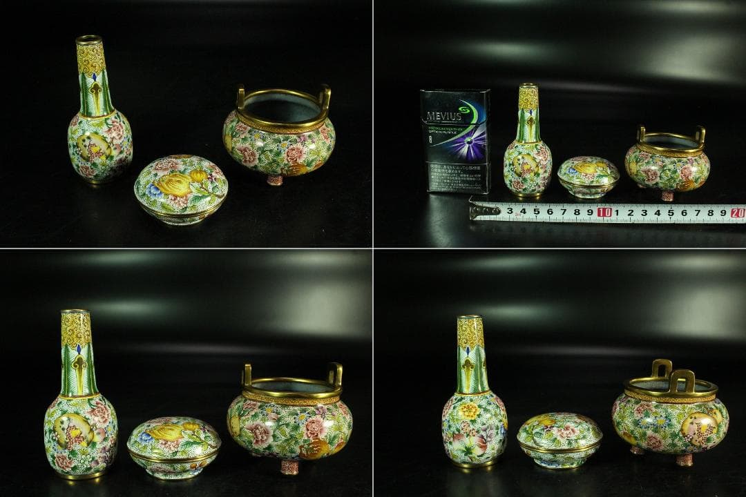 中国美術 琺瑯彩 香炉 箸筒 香合 三揃(K-A831) - メルカリ