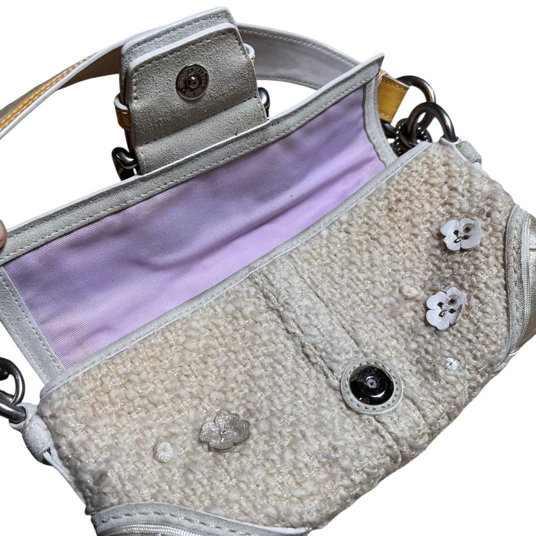 レア COACH ツイード スパンコール フラワー ワンショルダー10070