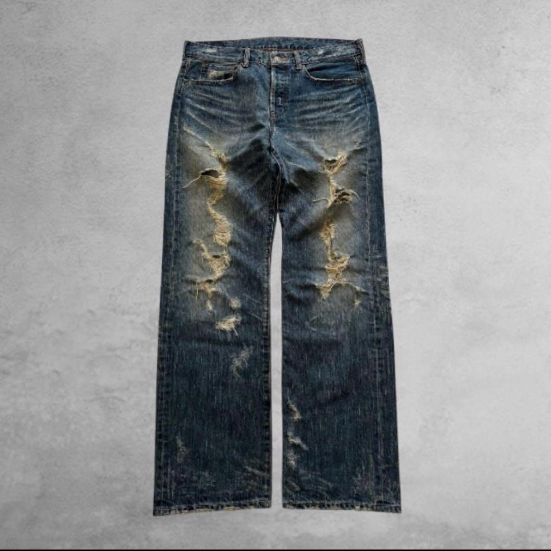 00's y2k ダメージデニム フェード ヒゲ グランジ archive - メルカリ