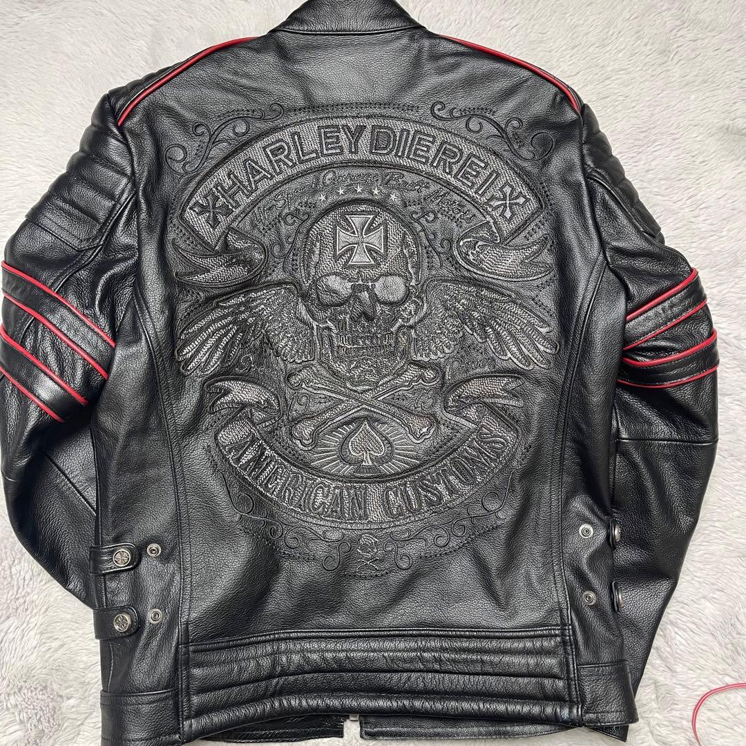 HARLEYDIEREI 牛革レザー ライダースジャケット スカル刺繍入り - メルカリ
