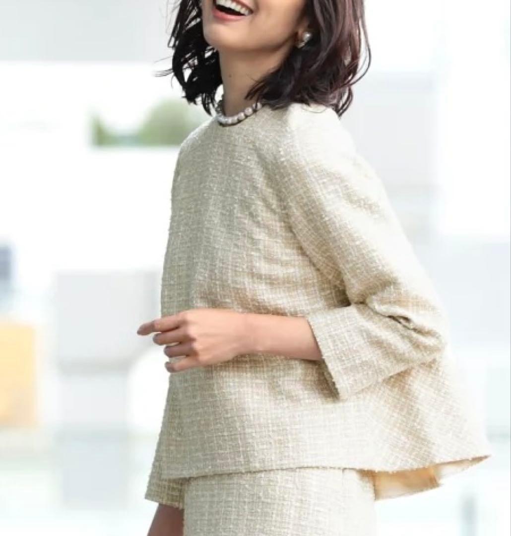 美品】デミルクスビームス バックフレアツイードプルオーバー ペプラム