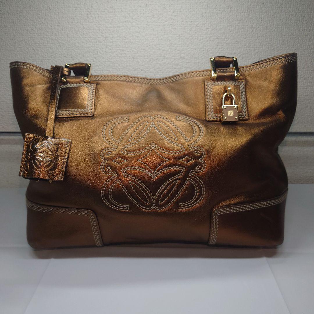LOEWE ブロンズ 刺繍ロゴ ショッパー トートバッグ 南京錠 - メルカリ