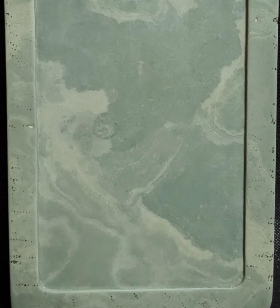 松花江緑石 龍馬波濤文時代硯】◇淡緑に白雲紋美石◇上箱◇松花石◇検