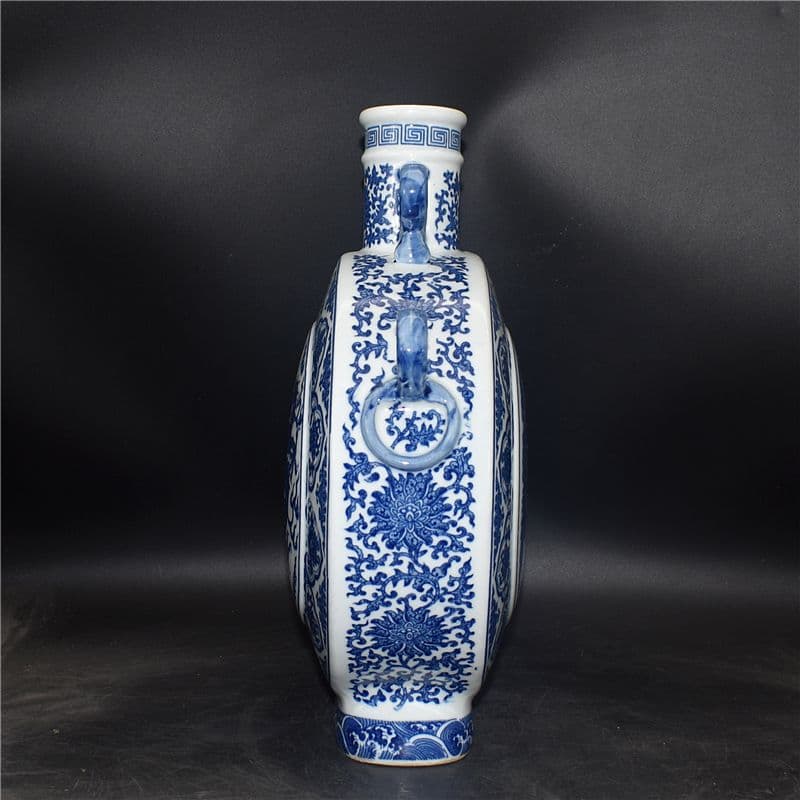 清乾隆青花開窓龍鳳呈祥福寿抱月瓶 景徳鎮 陶磁器 装飾品 現代工芸品