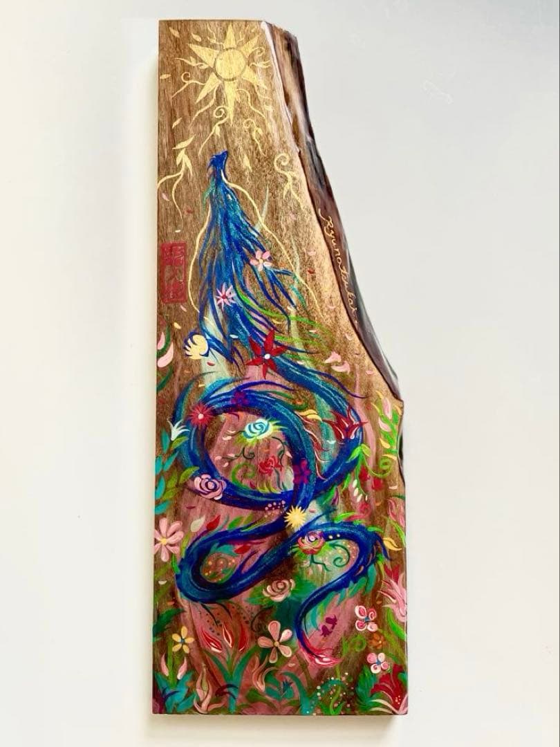 開運絵画 煌びやかな花龍 一点物 アクリル画 龍神 置き物 龍ノツカイ