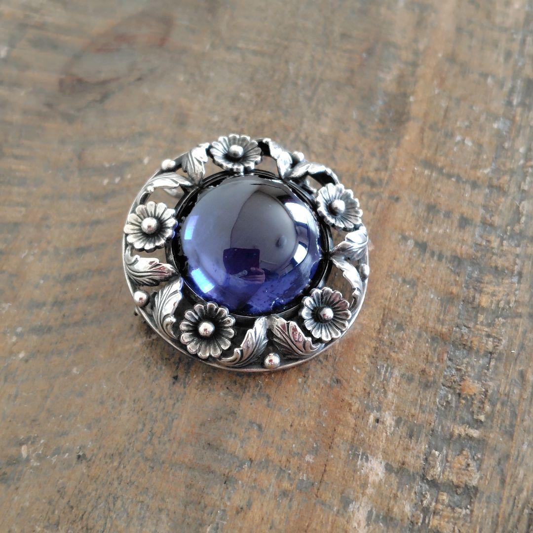 N.E.from シンセティックサファイア シルバー ブローチ ペンダント