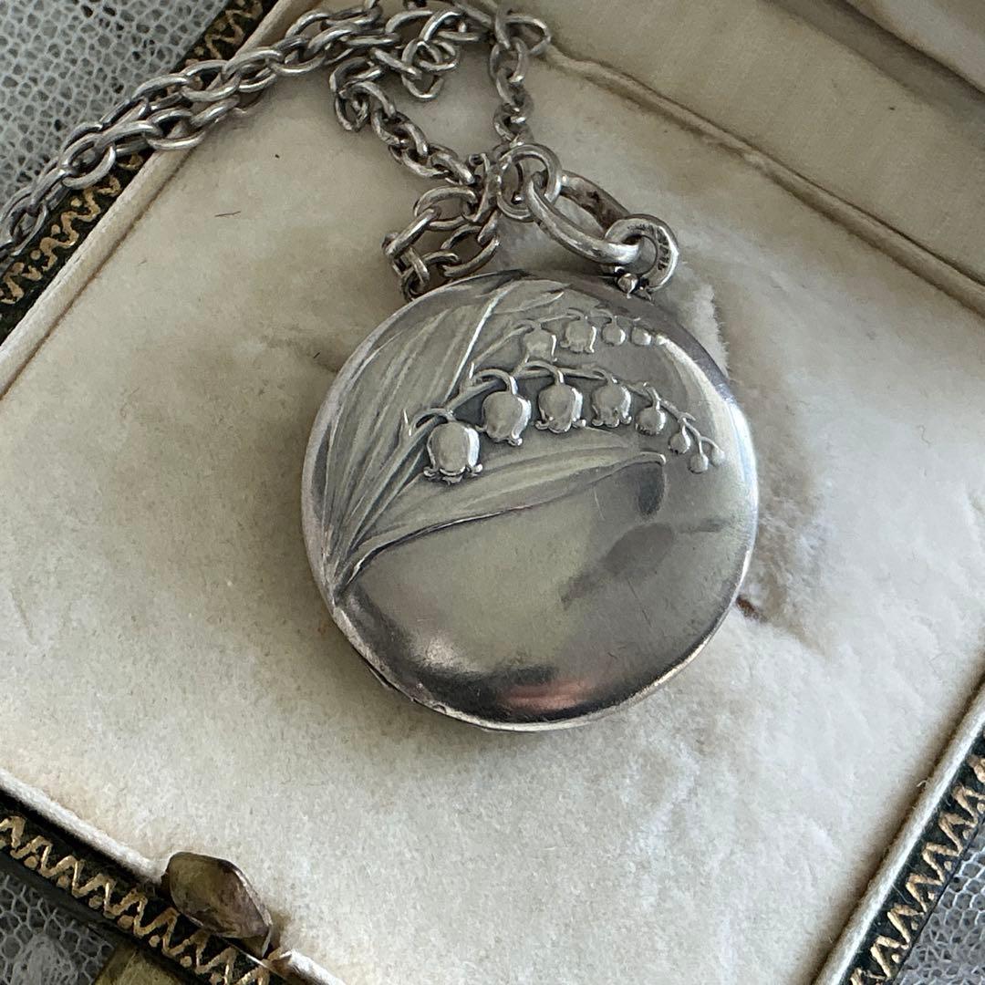 19世紀 フランスアンティーク すずらん 銀 シルバー ロケット ペンダント