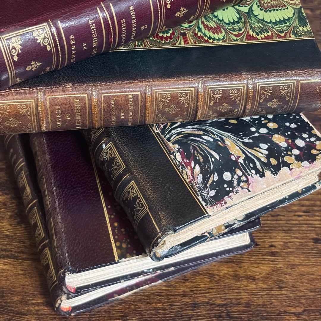 フランス古書 洋書【5set】 アンティーク 革装丁 ゴールド装飾