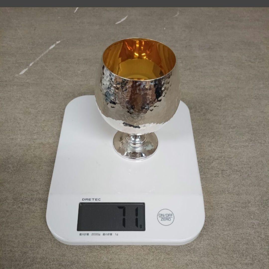 純銀カップ 金色内側 ハンマード仕上げ silver刻印インテリアシルバー