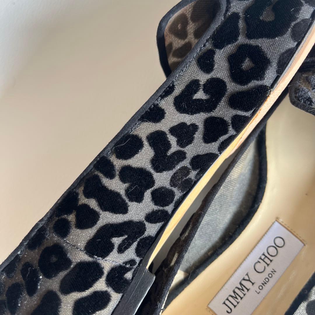 ジミーチュウ ベロアリボン レオパードパンプス ポインテッドトゥ 金