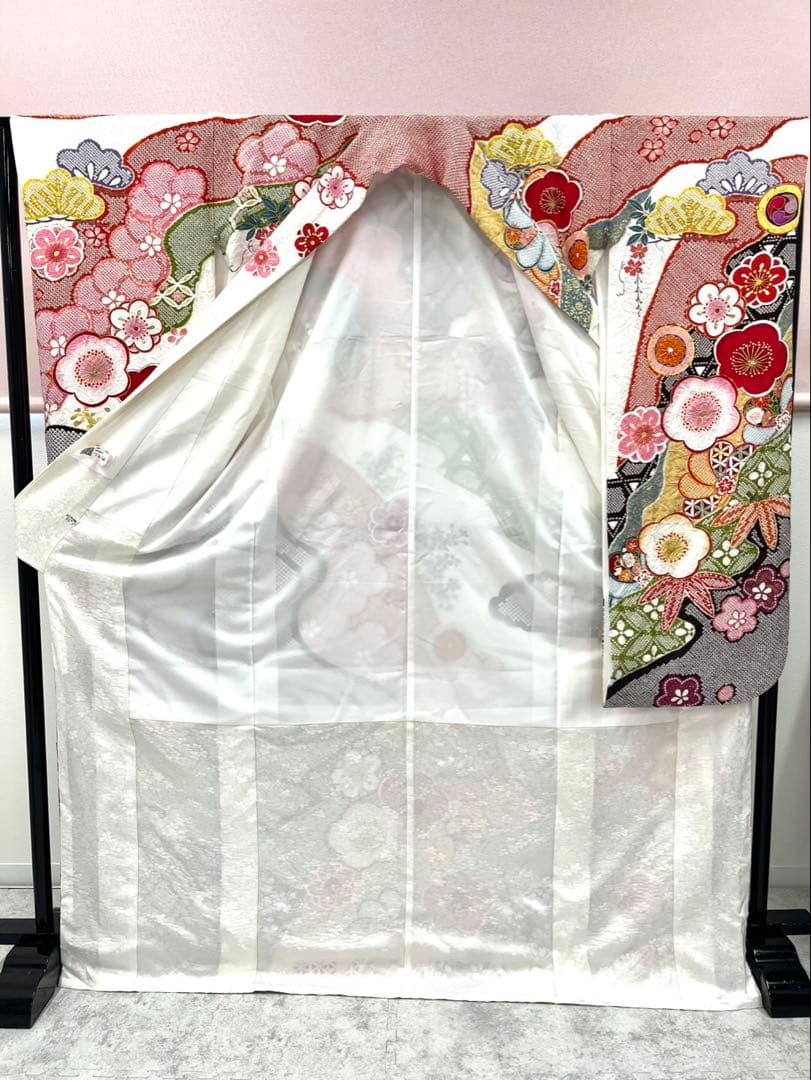 《美品》振袖　単品 A No.425 白地絞り　中振袖160〜170cm