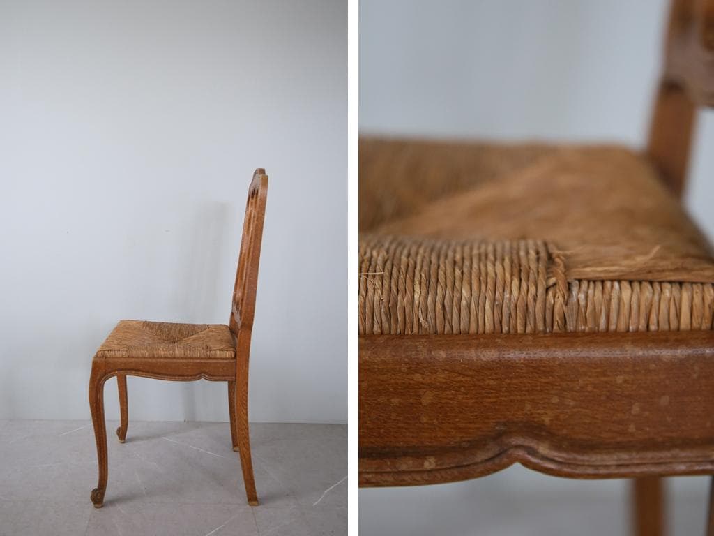 フランスアンティーク猫脚ダイニングチェア/イス/ラッシュシート(90-83