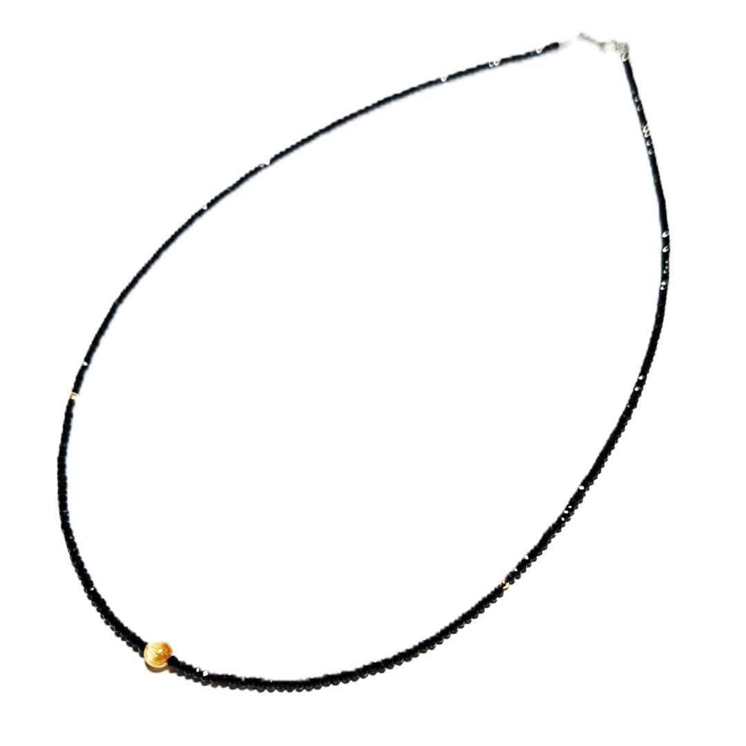 K18ゴールド タイチンルチル ブラックスピネル ネックレス プレゼント ギフト K18ゴールド カットビーズ ブラックスピネル ネックレス 18金が