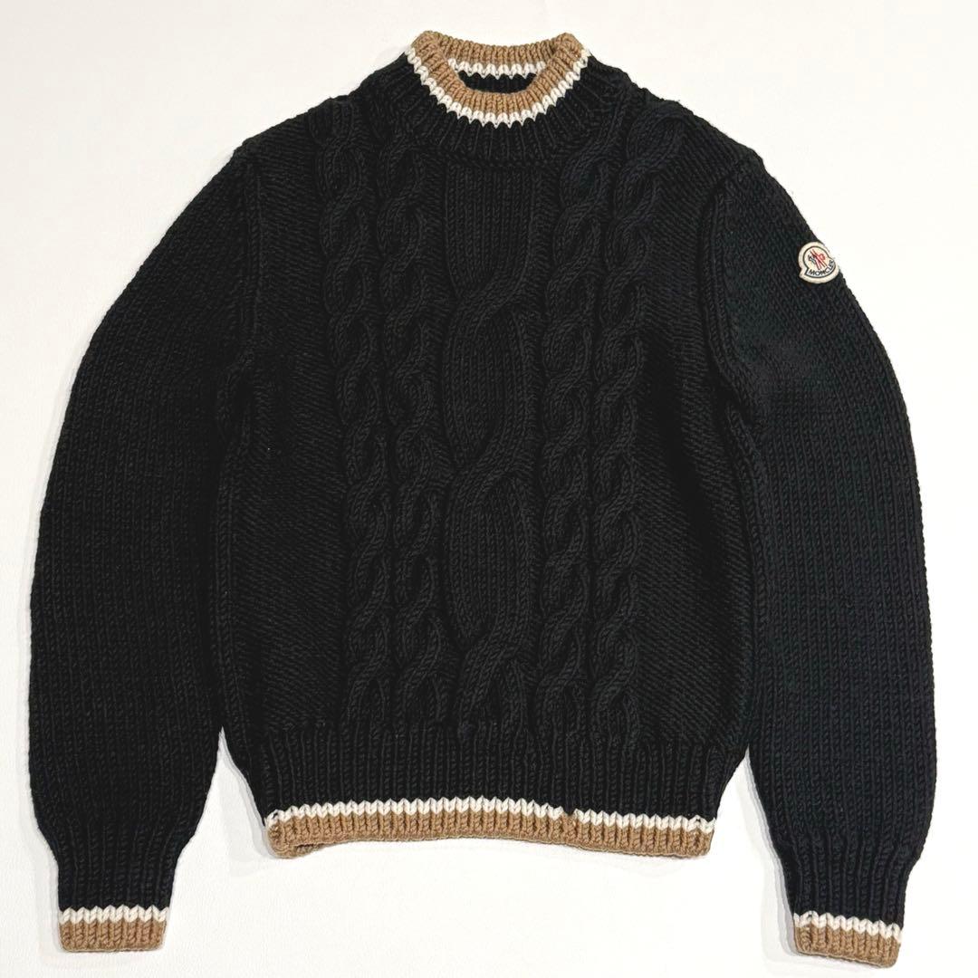 美品 モンクレール 厚手ニット M 黒色 ケーブルニット MONCLER（モンクレール） ケーブルニット ウール セーター ブラック