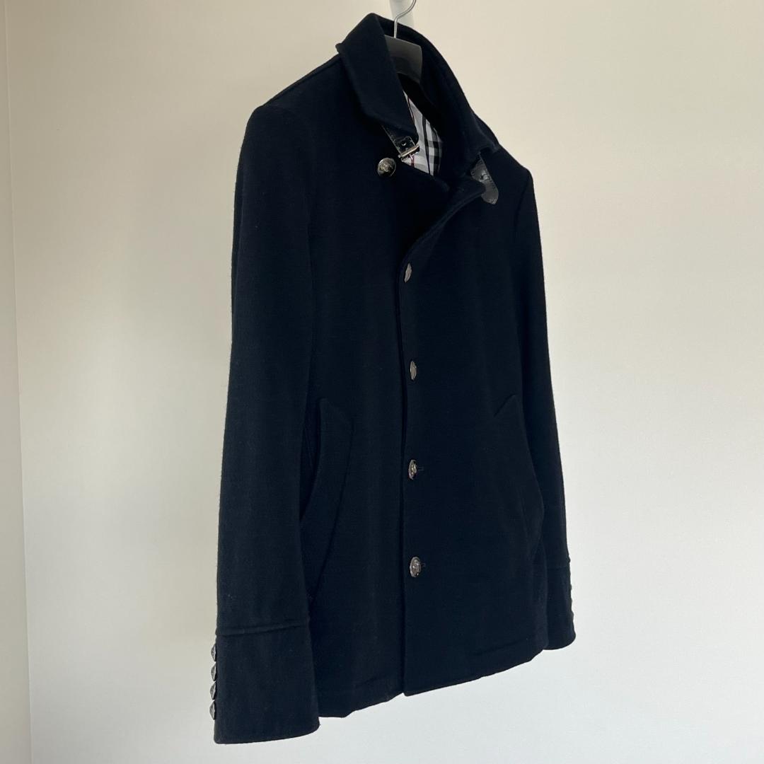 バーバリーブラックレーベル/Pコート/銀ボタン/裏地ノバチェック