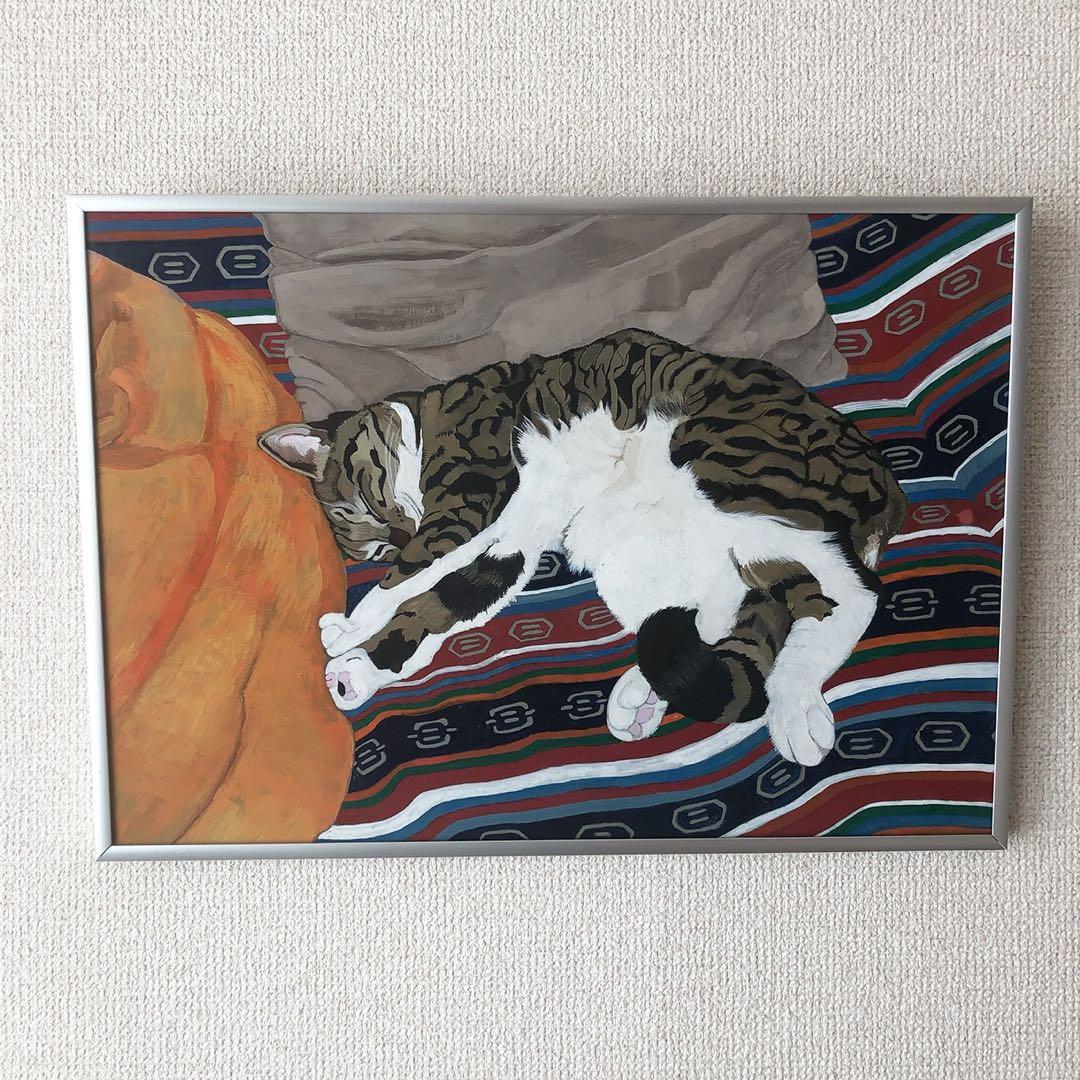「寝っころがる猫」額縁入り（原画） ねっころがる猫」額縁入り（複製画） | iichi 日々の暮らしを心地よく