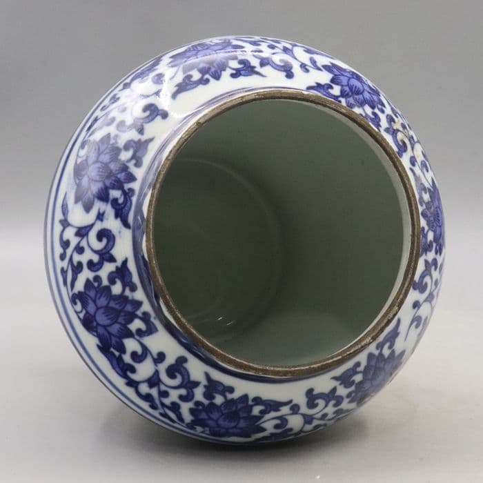 清乾隆青花纏枝蓮紋将軍缶蓋缶 景徳鎮 陶磁器 装飾品 現代工芸品 美術