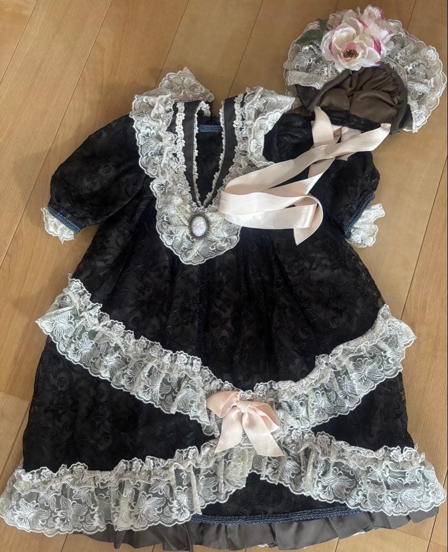 アンティークドール68センチ用ドレス 帽子付き ミニョネット 赤いドレスのビスクドール アンティーク品