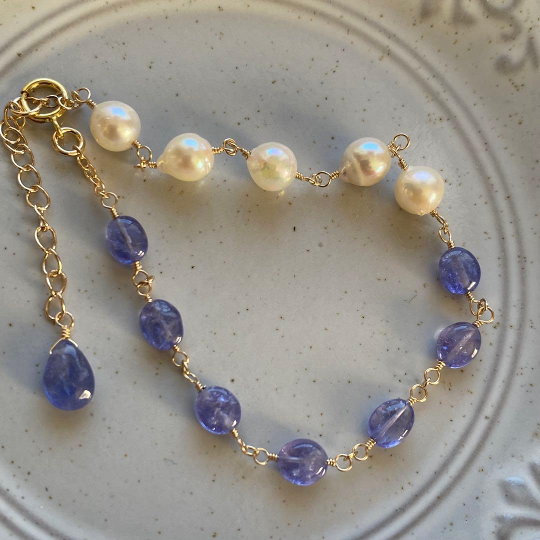 専用です】タンザナイト＆アコヤ真珠✴︎14kgfブレスレットB176（再販