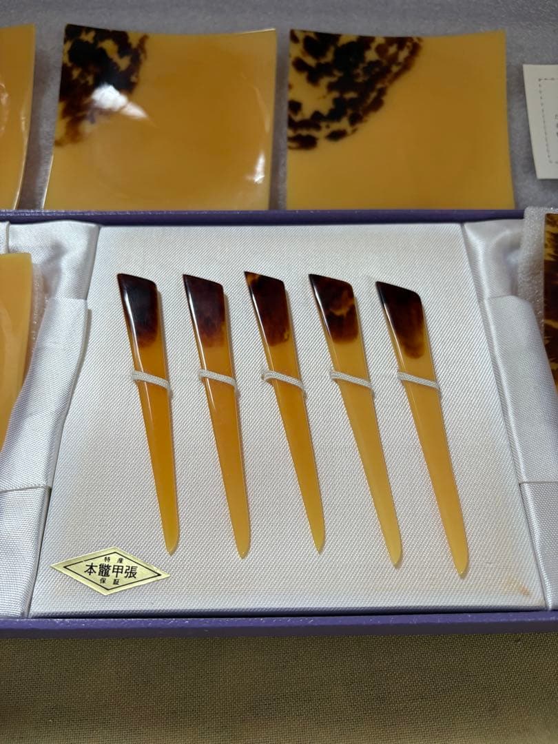 本鼈甲 菓子切 楊枝 ケーキ皿 五客セット 未使用希少品