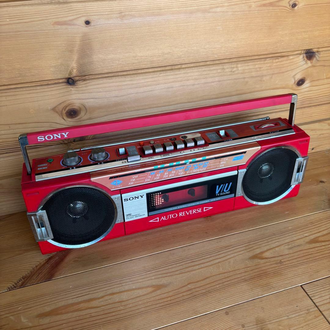 ソニー ラジカセ CFS-V11 オートリバース 昭和レトロ レッド SONY
