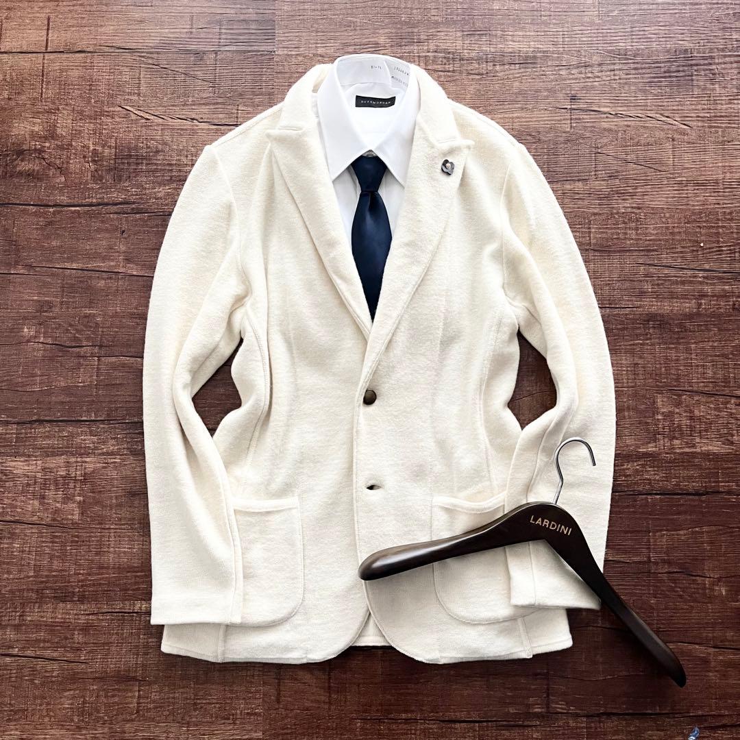 <美品> LARDINI ホワイト ウール ニットジャケット　サイズS LARDINI（ラルディーニ） メンズ カジュアルジャケット ウール