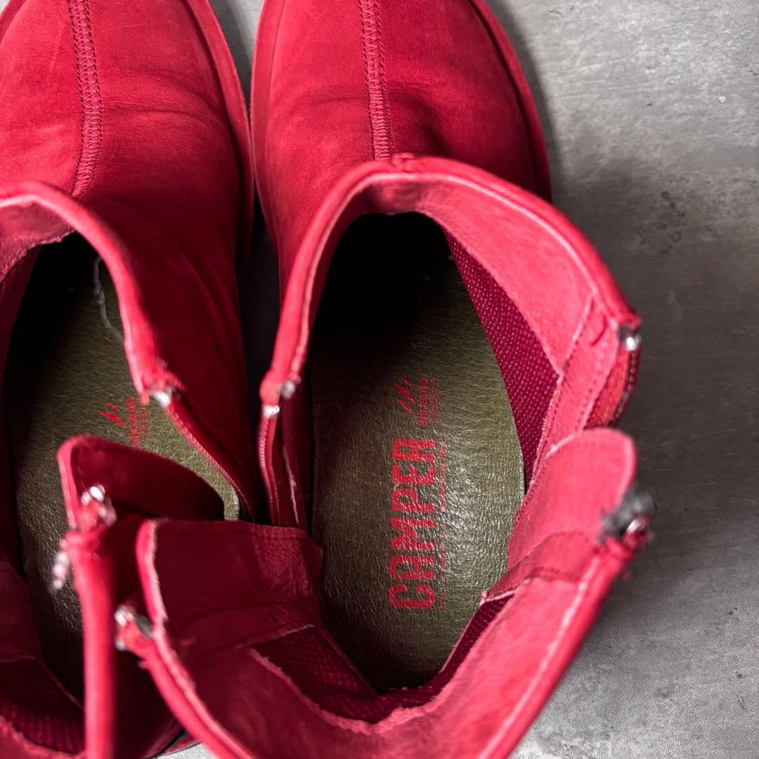 美品】CAMPER カンペール 赤 スエード ショートブーツ ダブルジップ