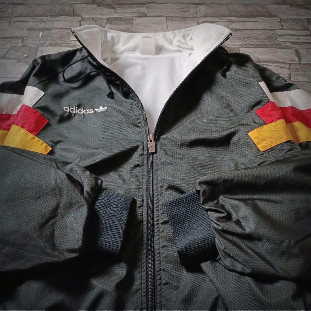 当時物☆90sアディダスナイロンジャケット デサント 刺繍ロゴ ワイド