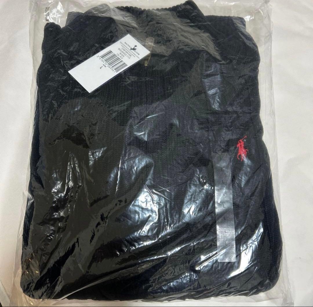 新品タグ付 ラルフローレン ハーフジップ ケーブルニット ブラック-L