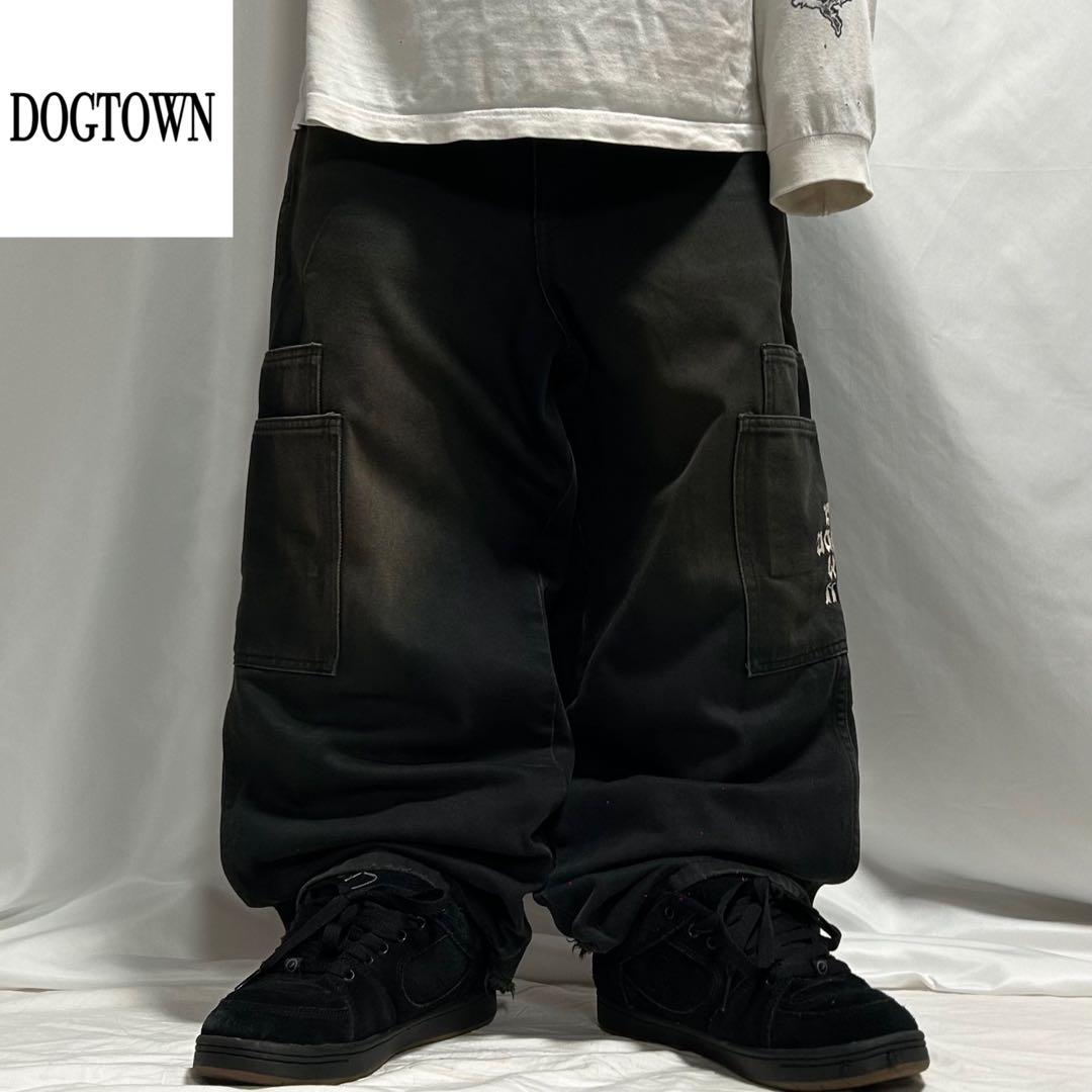 00s DOGTOWN サンフェード ブラック デニム カーゴ バギーパンツ A.F ARTEFACT - デニムカーゴタックバギーパンツ / Denim Cargo Tuck