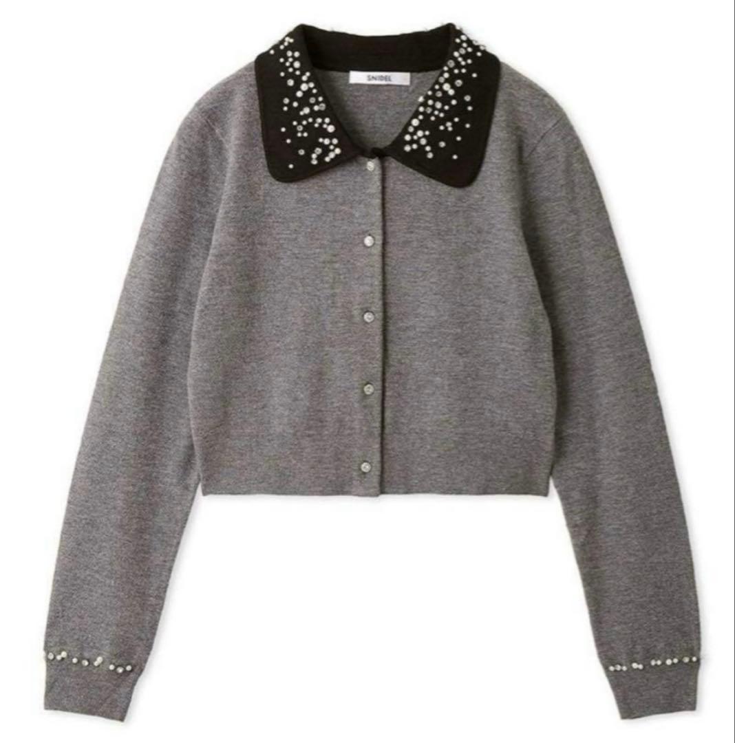 美品】SNIDEL スナイデル ビジューカラーニットカーディガン GRY