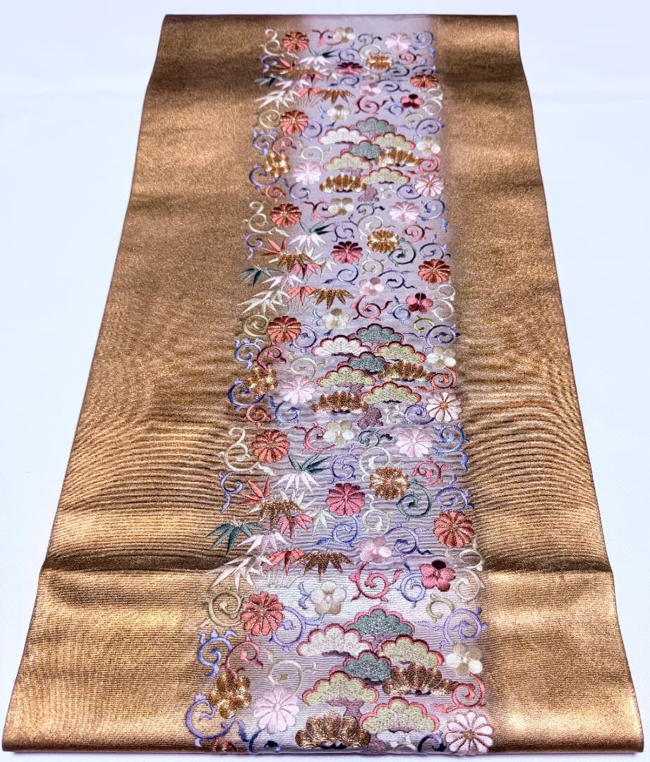 高級 袋帯 正絹 お太鼓柄 蘇州刺繍 金駒刺繍 ゴールド 訪問着 約40万円