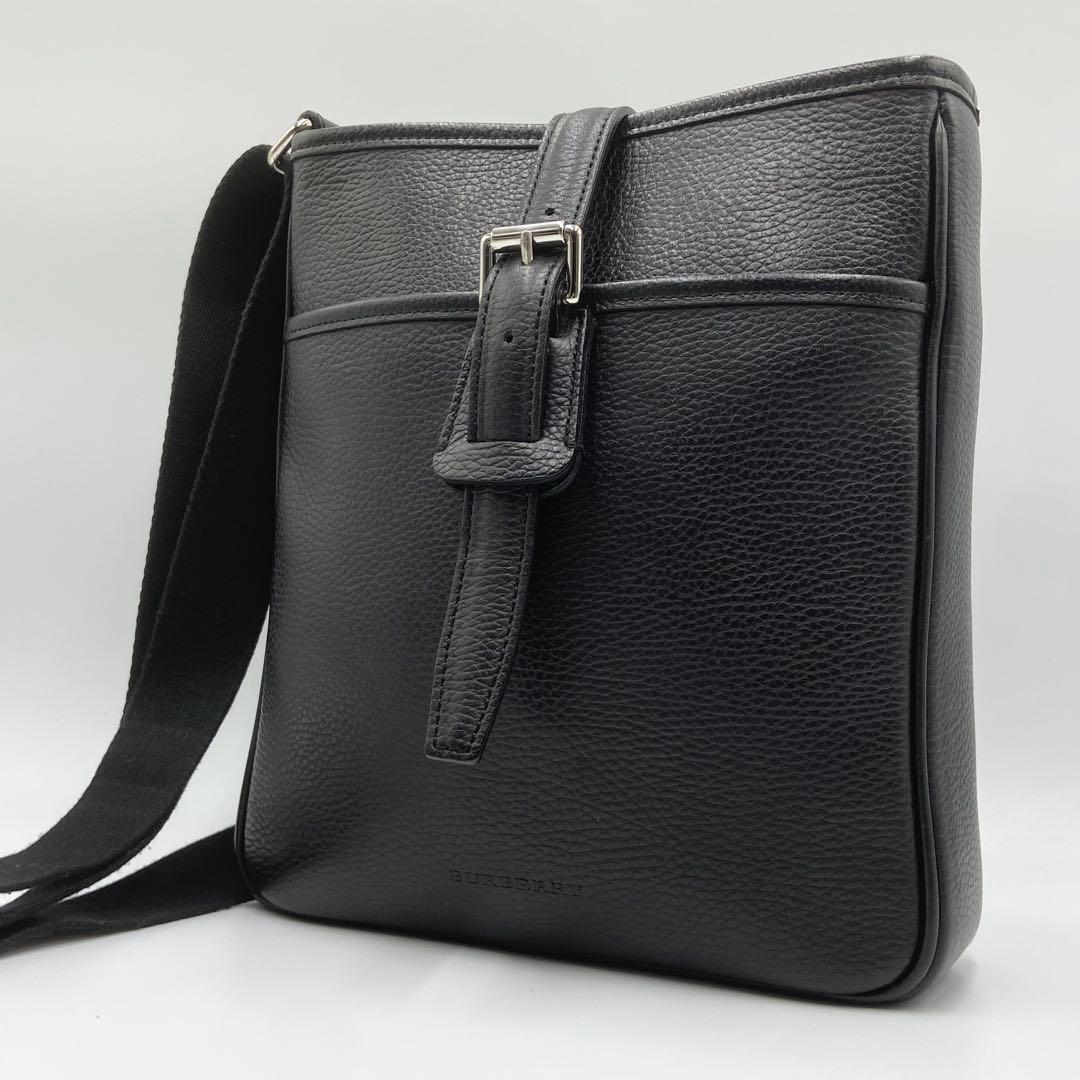 極美品 バーバリー ショルダーバッグ ノバチェック ロゴ刻印 レザー