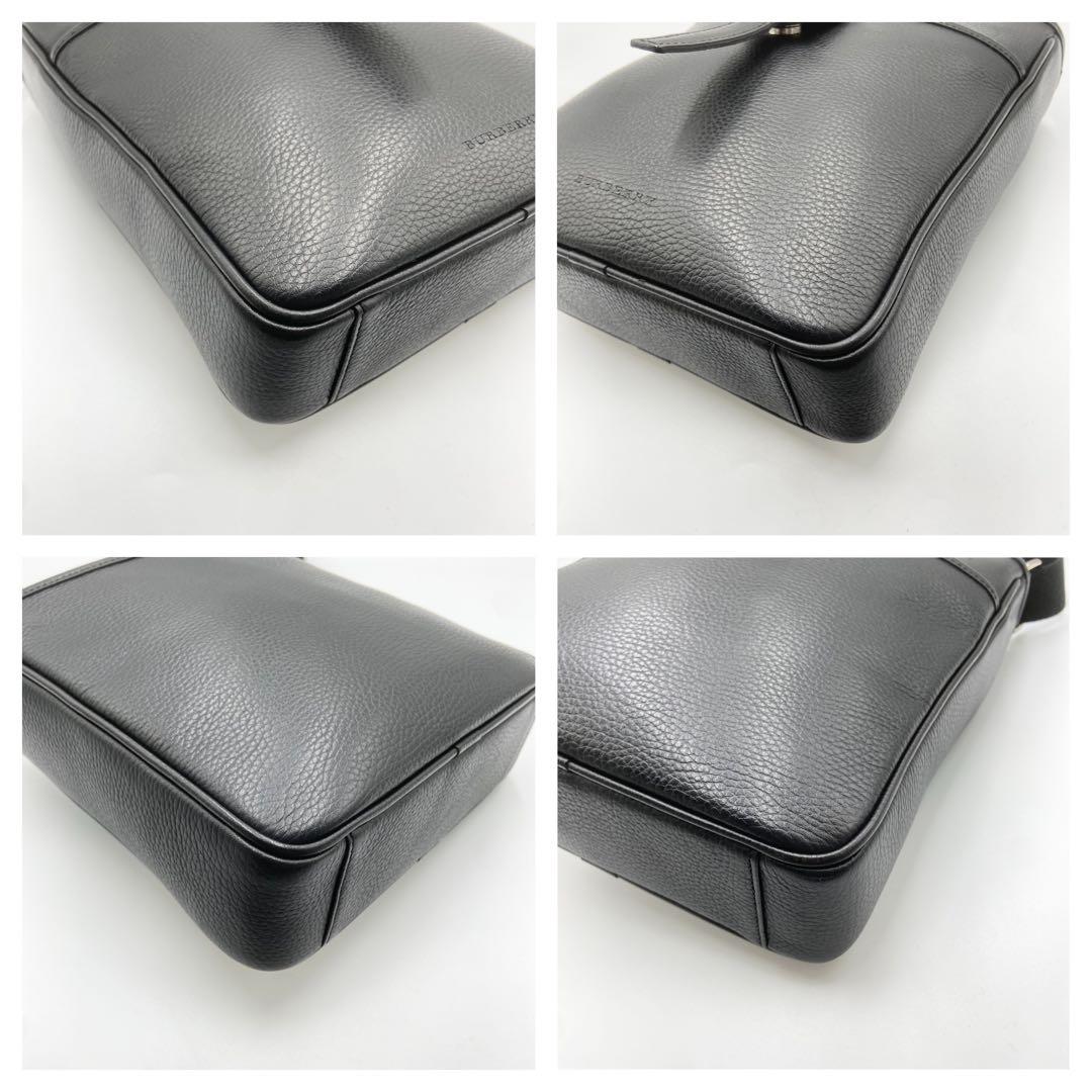 極美品 バーバリー ショルダーバッグ ノバチェック ロゴ刻印 レザー