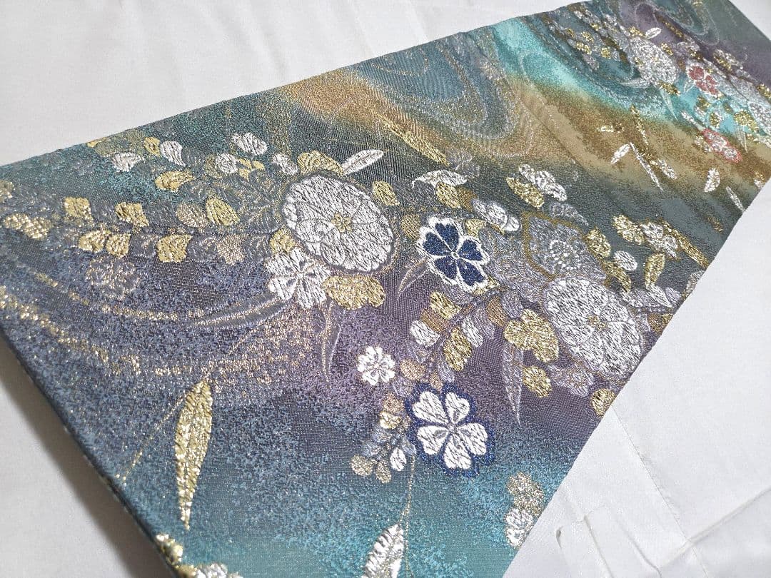D 美品 辻が花 金通し グラデーション 六通 正絹 フォーマルな袋帯