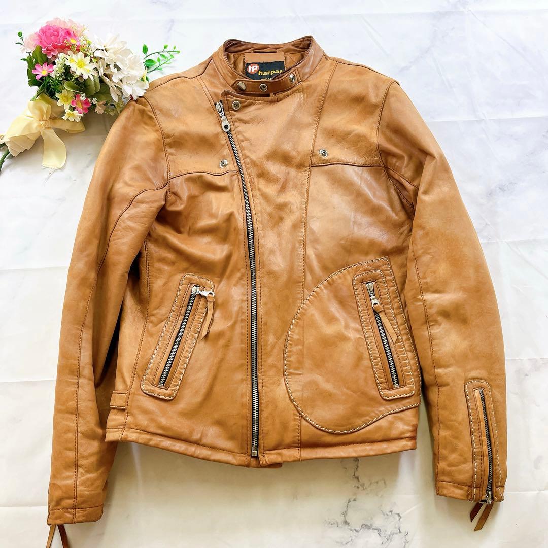 希少✨harpas レザー ジャケット シープレザー 羊革 ブラウン ぬめ革