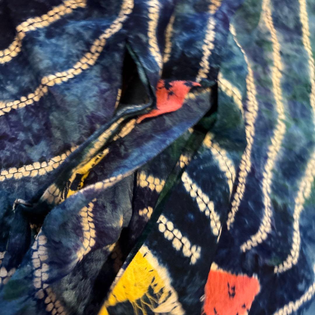 有松鳴海絞り浴衣 稀少 撫子 手縫い 藍染 ヴィンテージ 絞り 浴衣