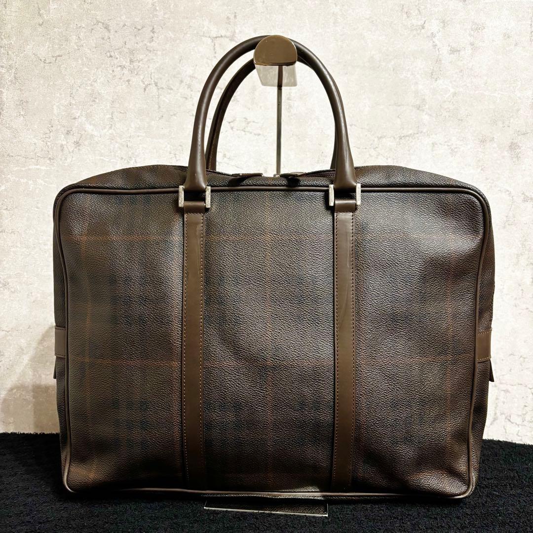 バーバリー ロンドン ビジネスバッグ チェック柄 ブラウン BURBERRY バーバリー チェック柄 キャンバス×レザー ショルダーバッグ