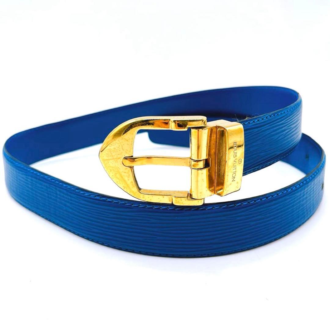 LOUIS VUITTON 全長約90cm エピ サンチュール レザーベルト 青