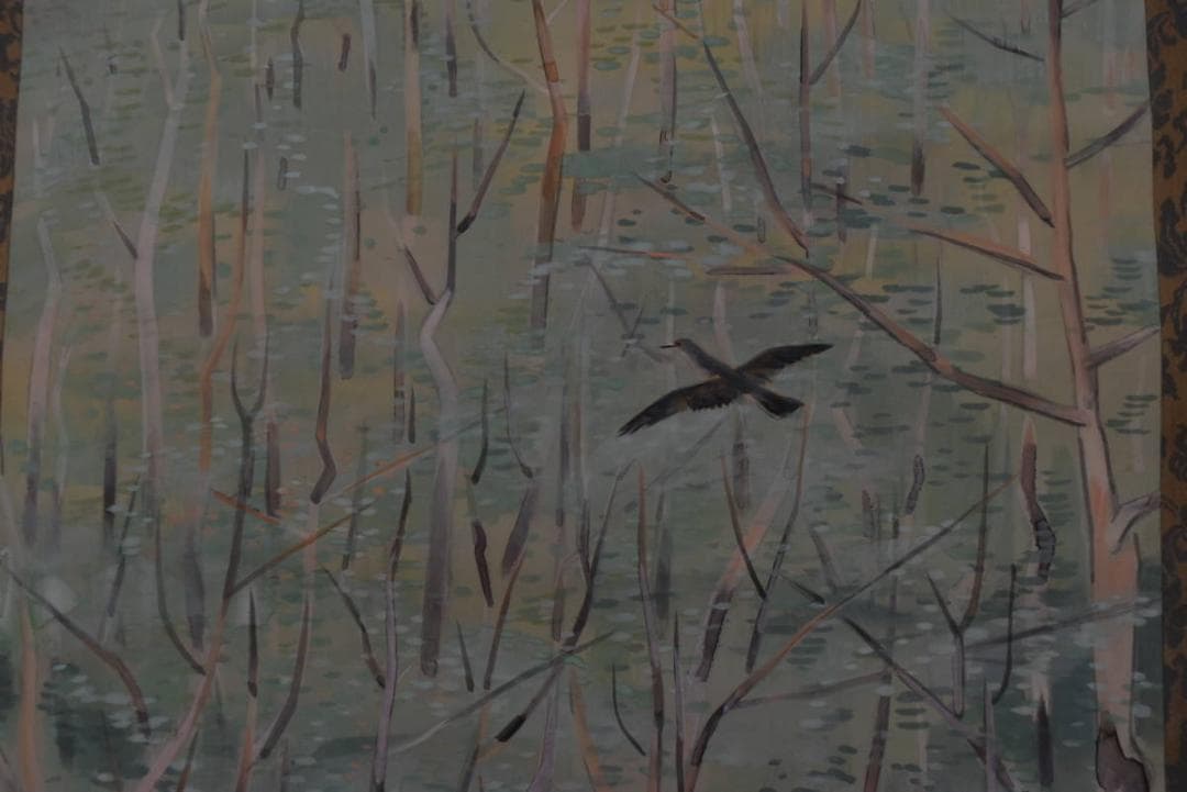 真作】野村松韵/新樹/新緑小禽図/掛軸/名家伝来/Z-897