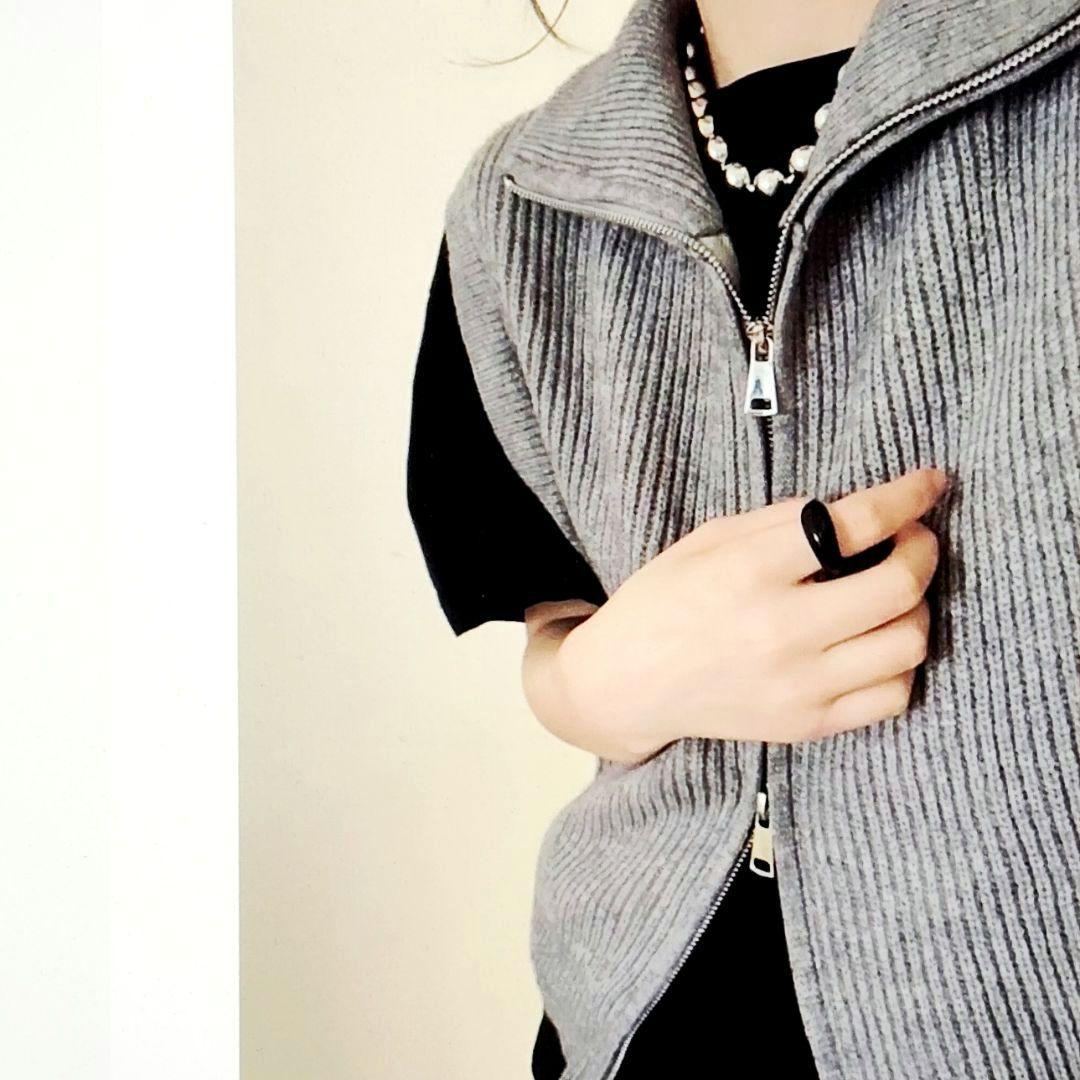 フリーサイズ】 グレー ノースリーブリブニットベスト ダブル