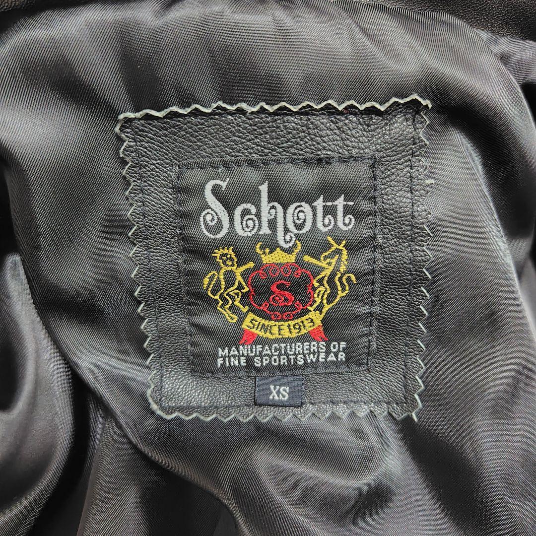 希少✨Schott ラムレザージャケット ロゴ刺繍 黒 XS - メルカリ