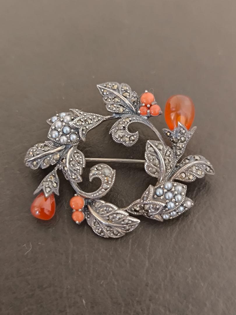 碌山 ROKUZAN ロクザン メノウ ケシパール 925 シルバー ブローチ