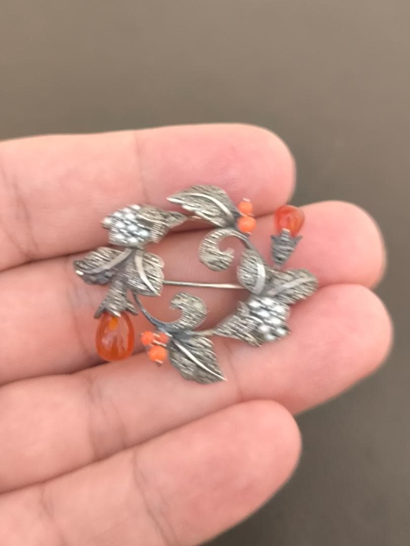 碌山 ROKUZAN ロクザン メノウ ケシパール 925 シルバー ブローチ