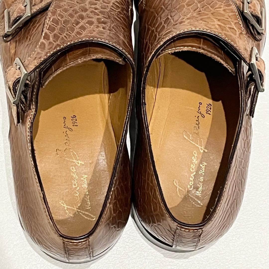 フランチェスコベニーニョ クロコ型押し ダブルモンク ドレスシューズ