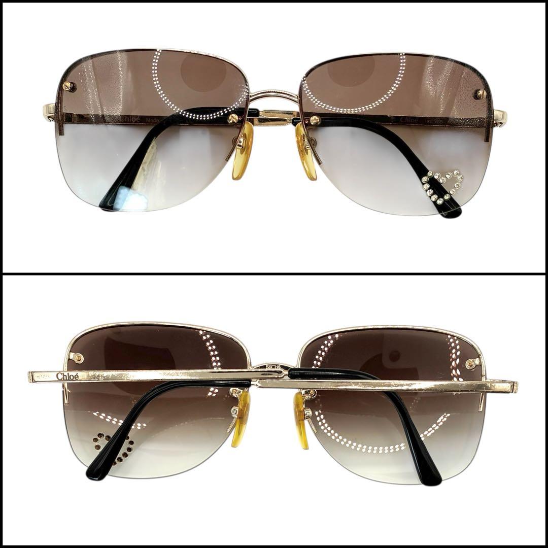 良品】Chloe クロエ ティアドロップ ハート ラインストーン サングラス