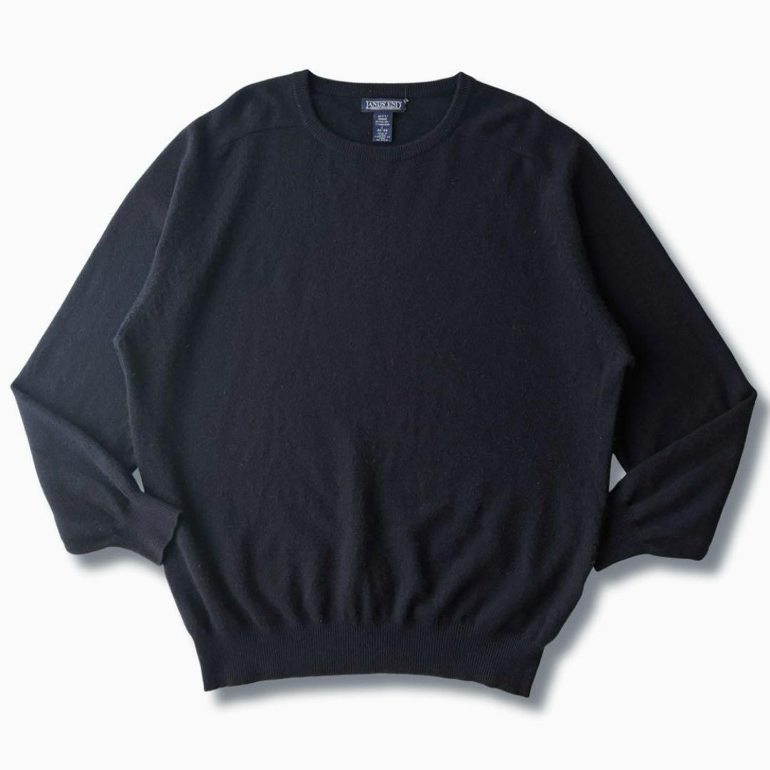美品 カシミヤ LANDS ENDネイビー ニット クルーネック セーター L メンズ ウィケッド・ソフト・コットン/カシミヤ・セーター、クルー