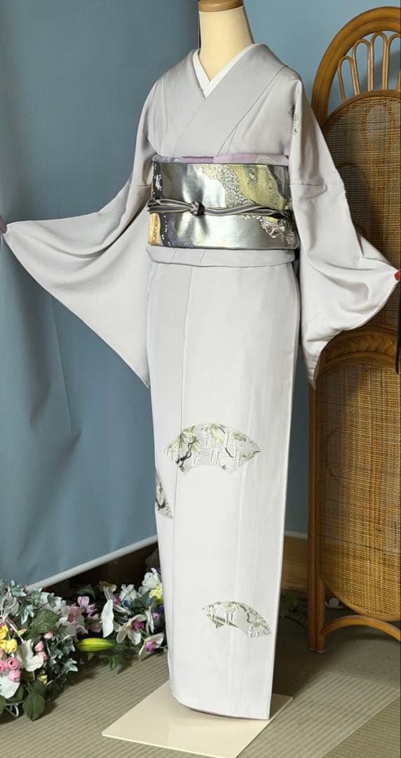 訪問着フルセット　総刺繍　扇面に藤の花 訪問着フルセット 総刺繍 扇面に藤の花