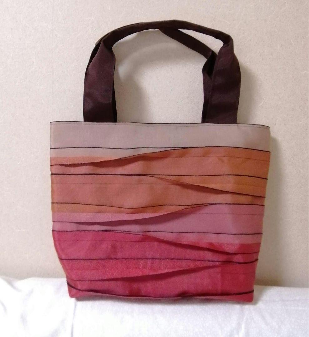 畳へり トートバッグ オレンジ×ピンク×赤 大きめのA4サイズ