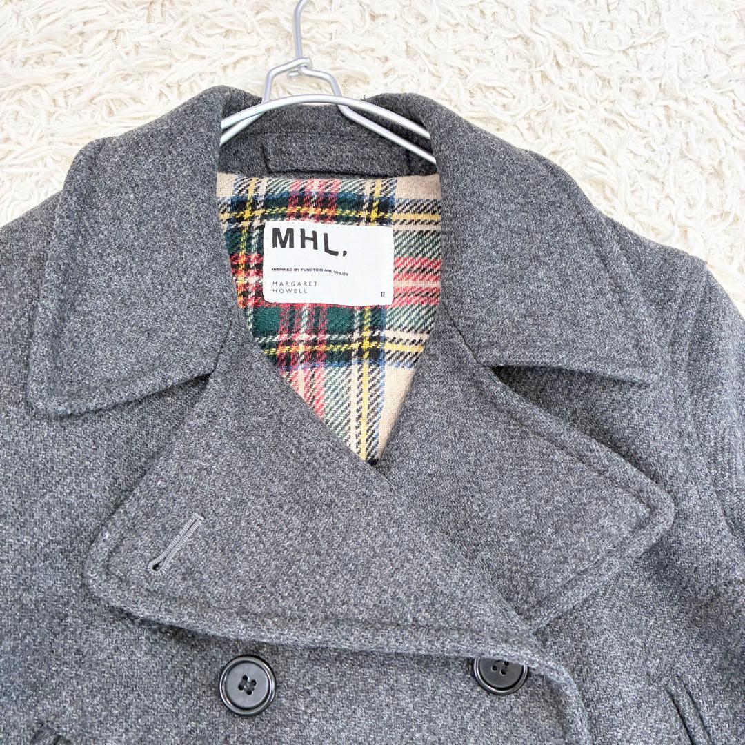 MHL. ウール Pコート 裏地チェック グレー マーガレットハウエル 2